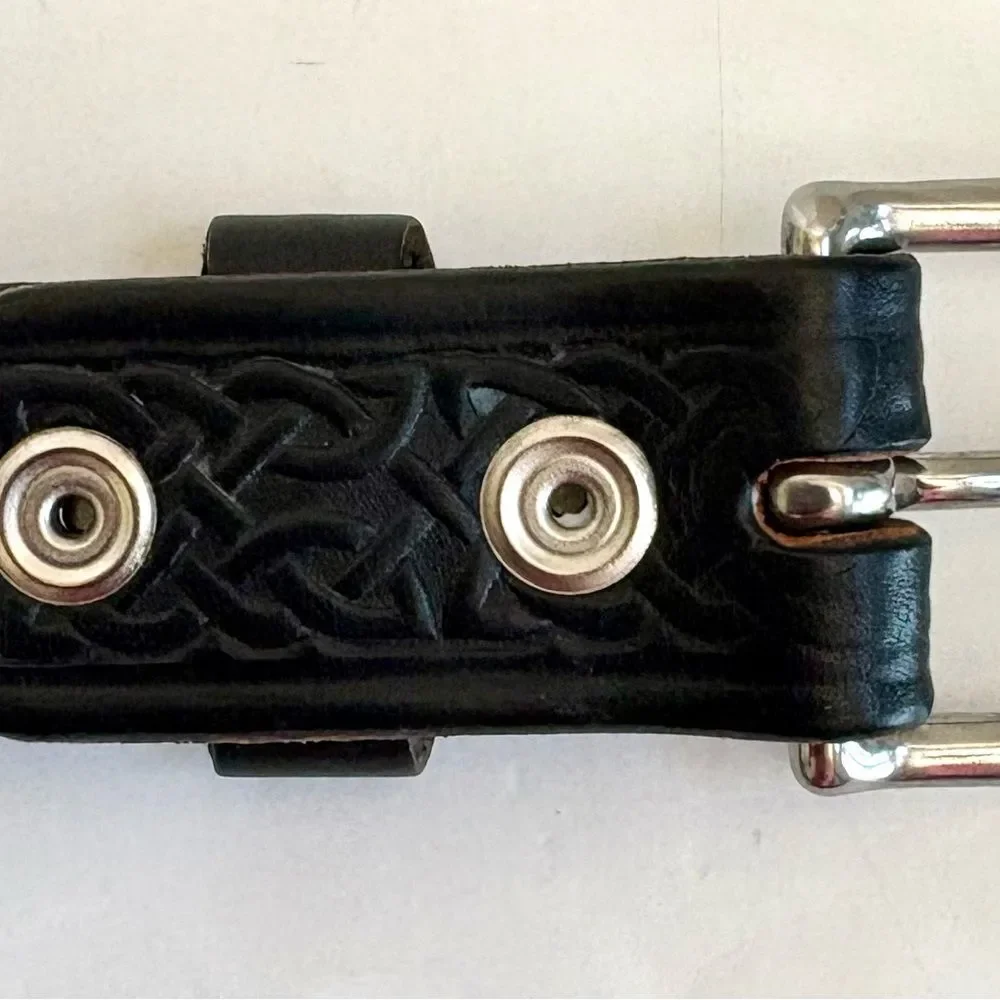 Mens Vintage Black Embossed Celtic Knot Leather Belt 1.5” Wide X 38” Long